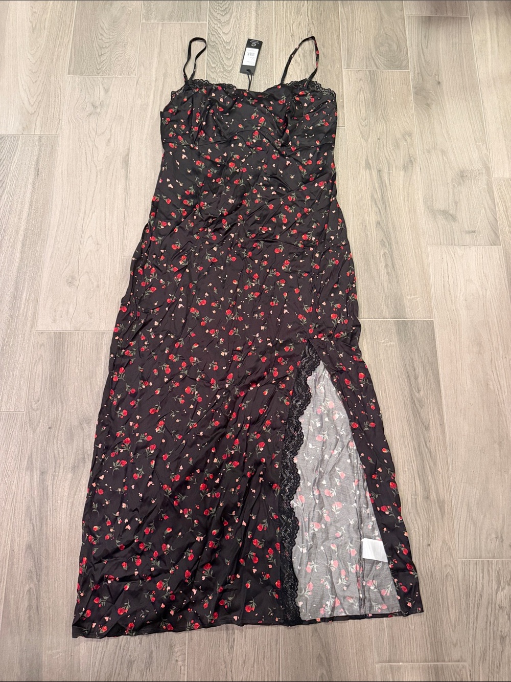 NWT Rebecca Minkoff Women's Black Floral Slip Dress with Red Rose Print Size 8